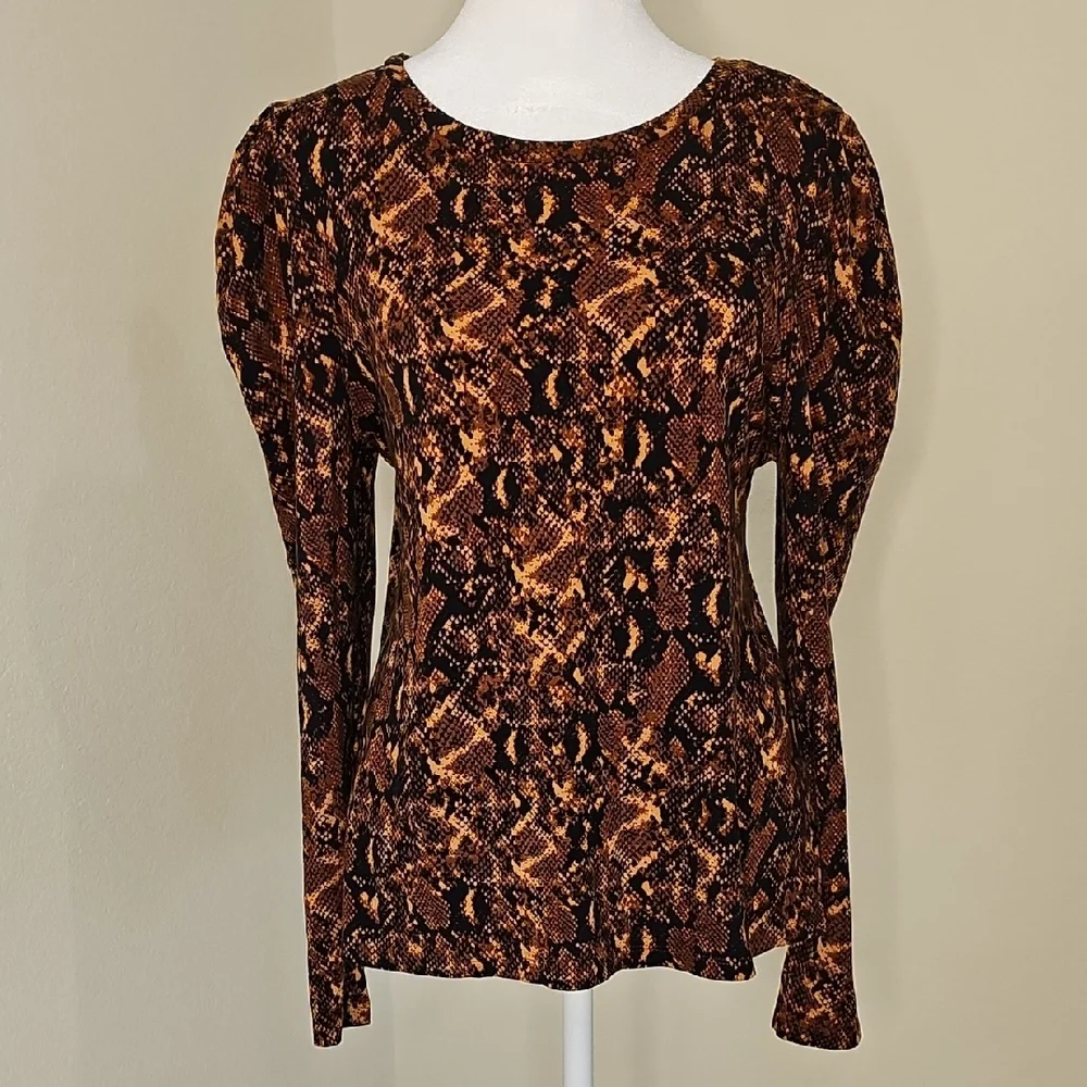 Ann Taylor Factory Snake Print Brown, Black Long Sleeve Knit Top Sz M - Picture 8 of 8